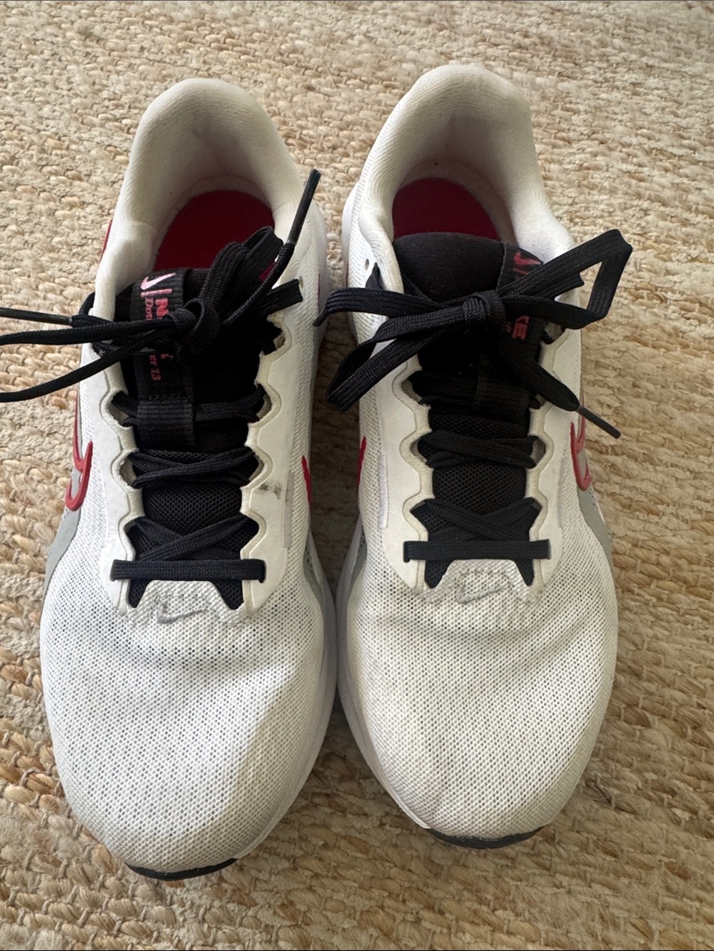 Nike White Sneakers with Red Swoosh and Black Laces - Picture 2 of 5